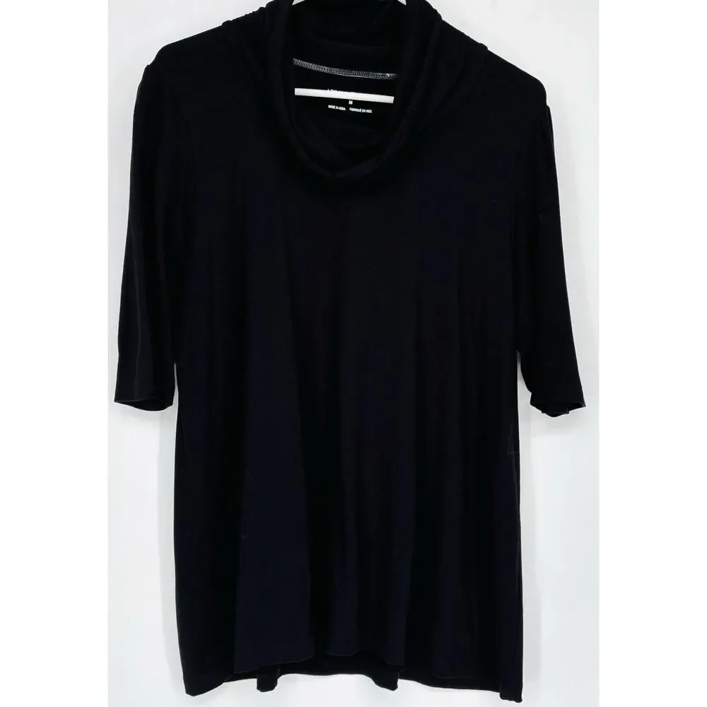 April Cornell Black Cowl Neck Tunic Top Medium Rayon Spandex 3/4 Sleeve Relaxed